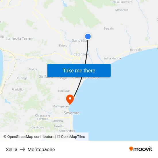 Sellia to Montepaone map