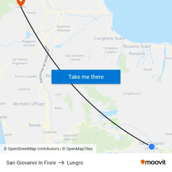 San Giovanni In Fiore to Lungro map