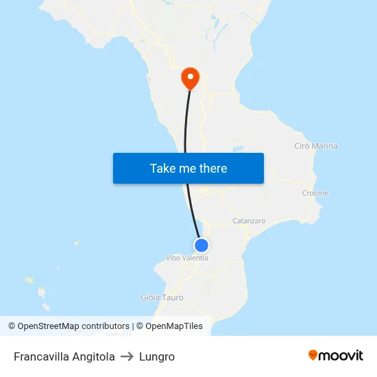 Francavilla Angitola to Lungro map