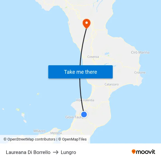 Laureana Di Borrello to Lungro map