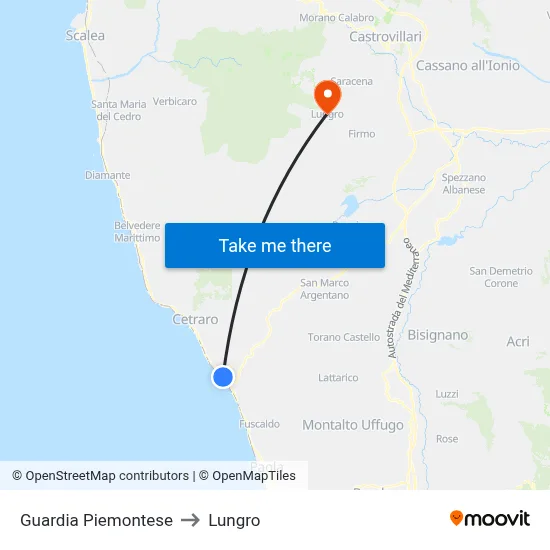 Guardia Piemontese to Lungro map