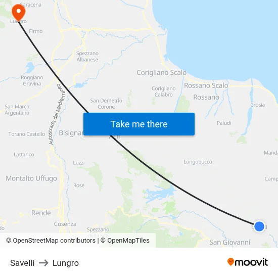 Savelli to Lungro map