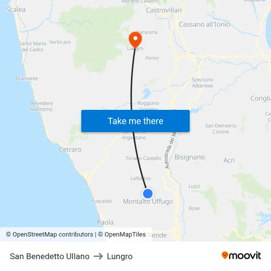 San Benedetto Ullano to Lungro map