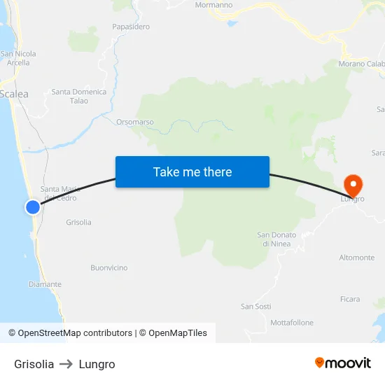 Grisolia to Lungro map