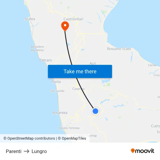 Parenti to Lungro map