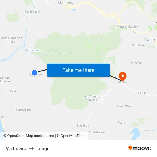 Verbicaro to Lungro map