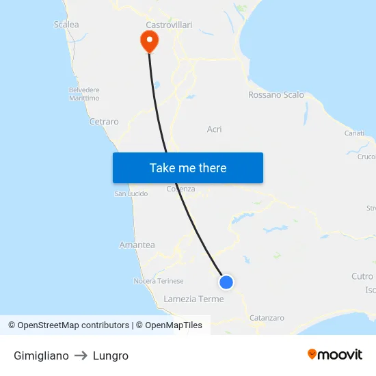 Gimigliano to Lungro map