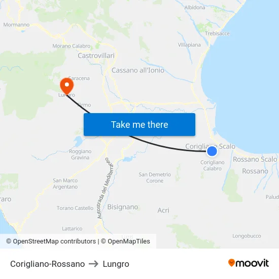 Corigliano-Rossano to Lungro map