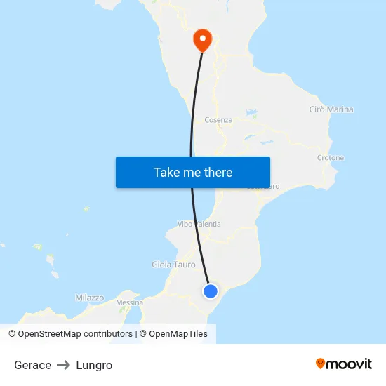 Gerace to Lungro map