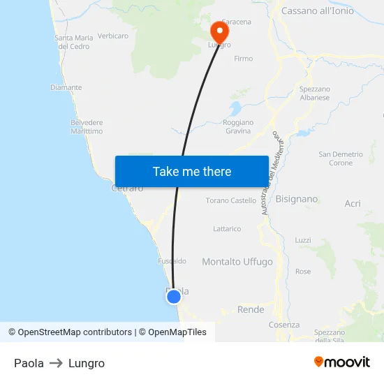 Paola to Lungro map