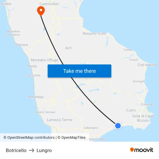 Botricello to Lungro map