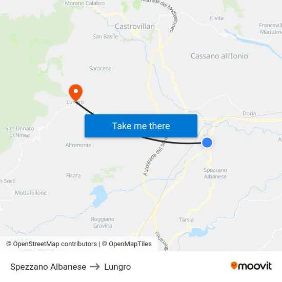 Spezzano Albanese to Lungro map