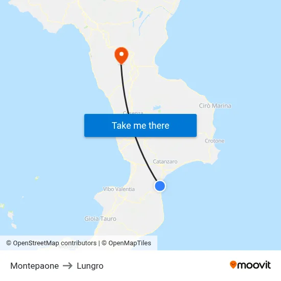 Montepaone to Lungro map