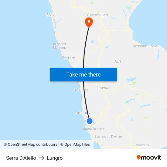 Serra D'Aiello to Lungro map