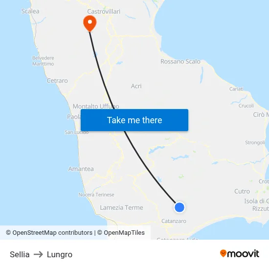 Sellia to Lungro map