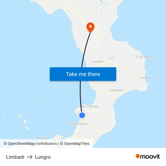 Limbadi to Lungro map