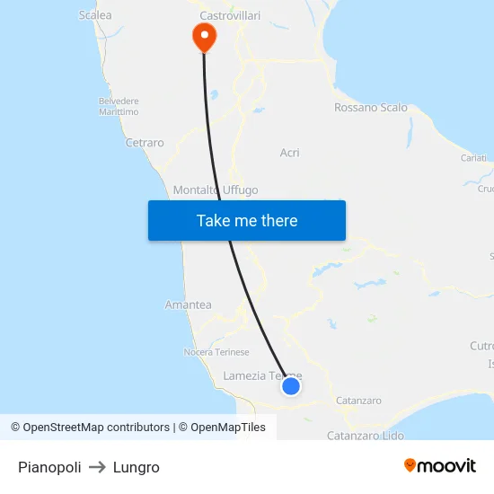 Pianopoli to Lungro map
