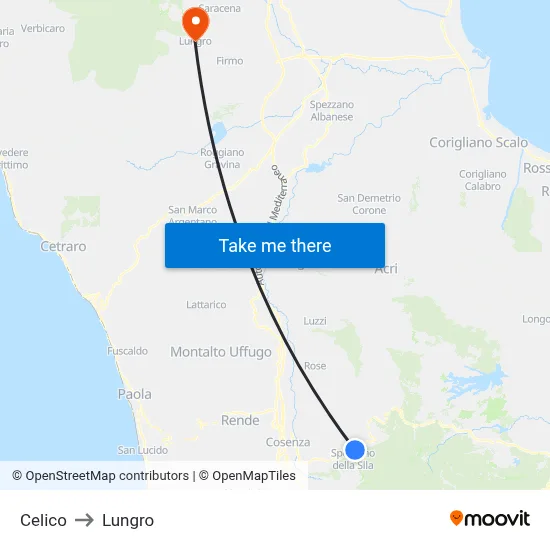 Celico to Lungro map