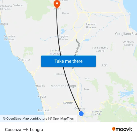 Cosenza to Lungro map