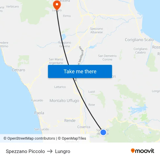 Spezzano Piccolo to Lungro map