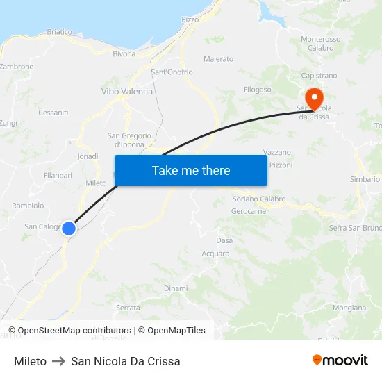 Mileto to San Nicola Da Crissa map