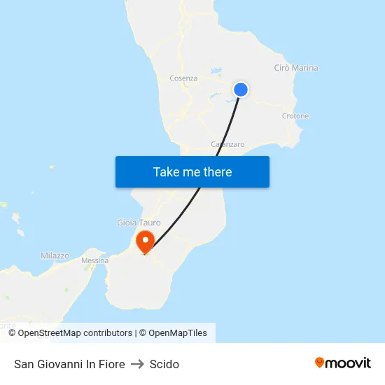 San Giovanni In Fiore to Scido map