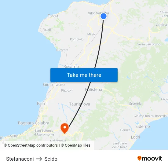 Stefanaconi to Scido map