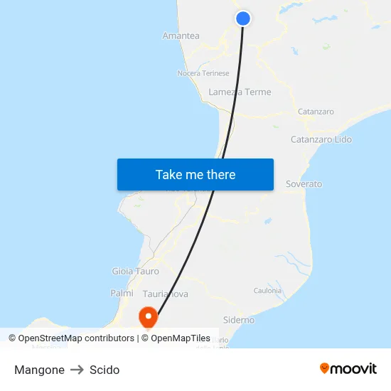 Mangone to Scido map