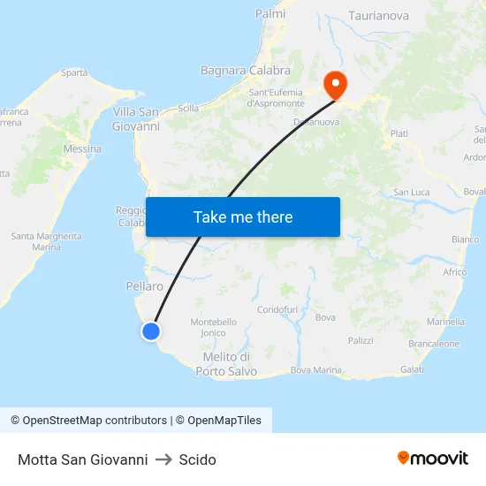 Motta San Giovanni to Scido map