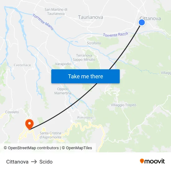 Cittanova to Scido map
