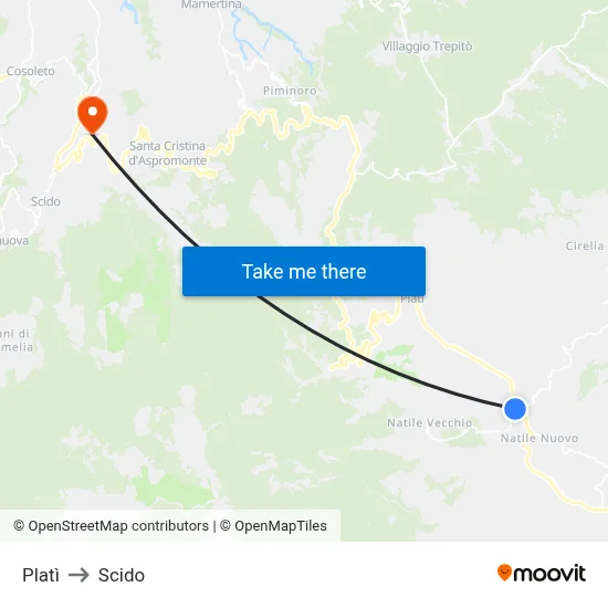 Platì to Scido map