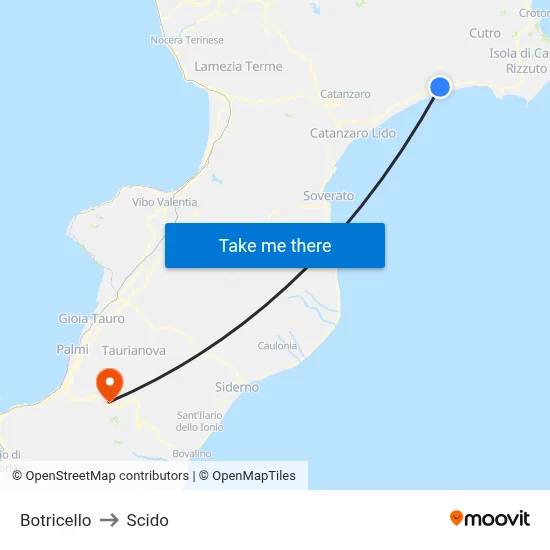 Botricello to Scido map