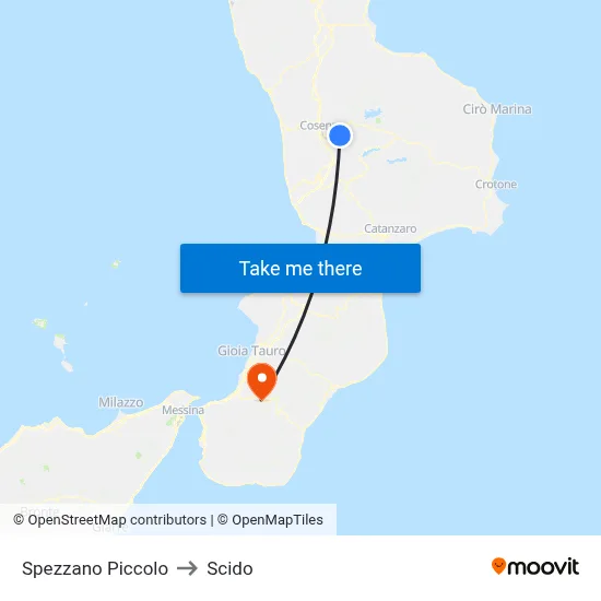 Spezzano Piccolo to Scido map