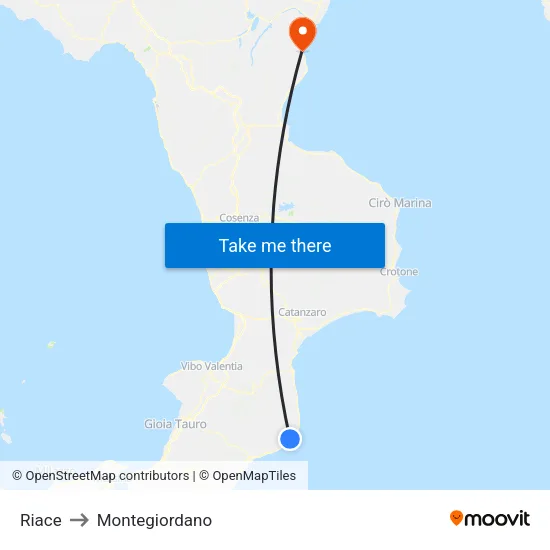 Riace to Montegiordano map