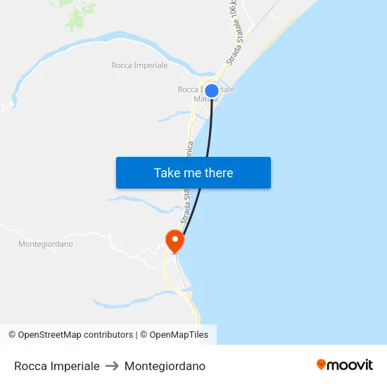 Rocca Imperiale to Montegiordano map
