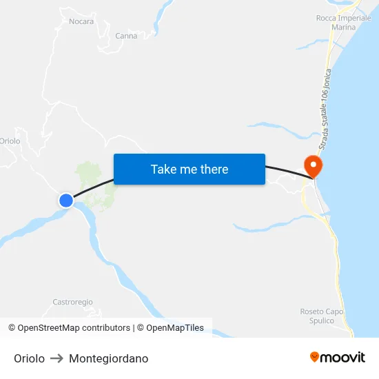 Oriolo to Montegiordano map