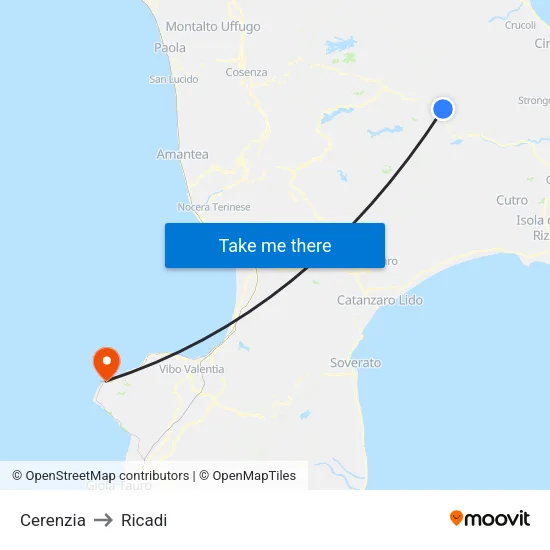 Cerenzia to Ricadi map
