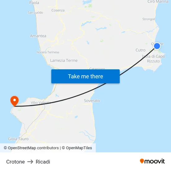Crotone to Ricadi map