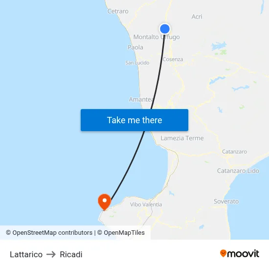 Lattarico to Ricadi map