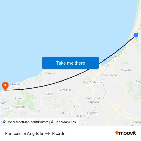 Francavilla Angitola to Ricadi map