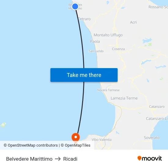 Belvedere Marittimo to Ricadi map