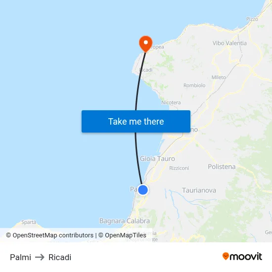 Palmi to Ricadi map