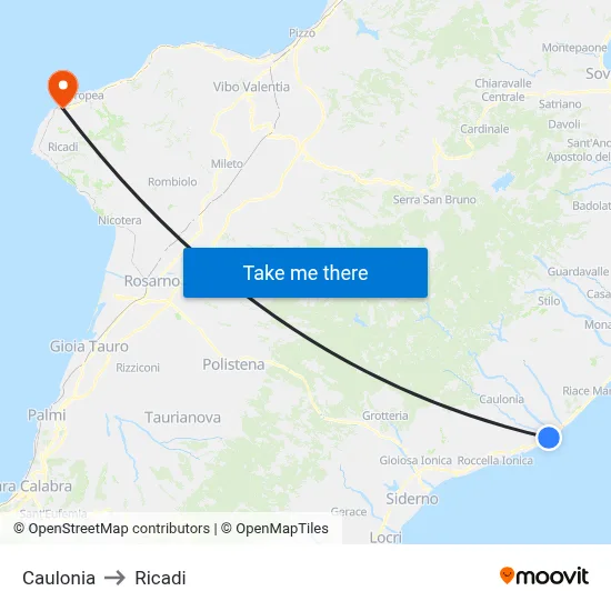 Caulonia to Ricadi map