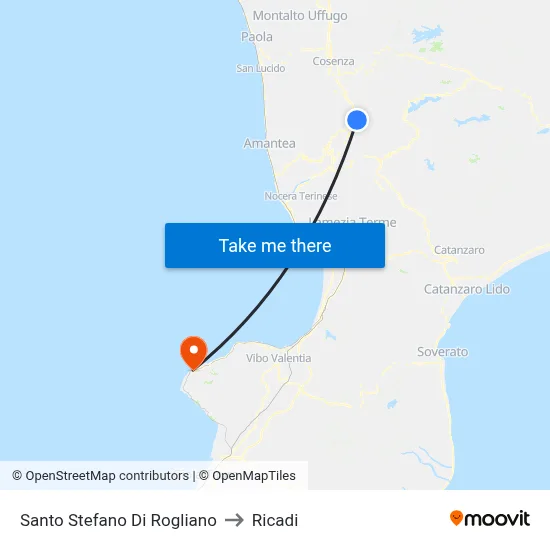 Santo Stefano Di Rogliano to Ricadi map