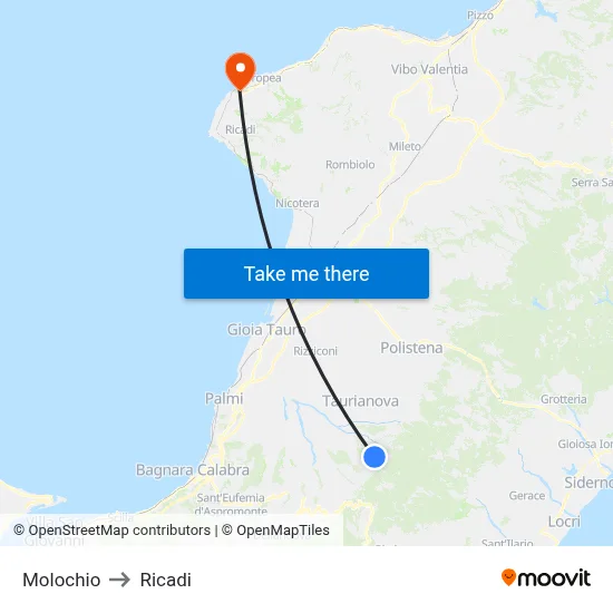 Molochio to Ricadi map