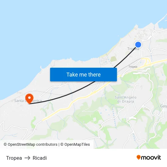 Tropea to Ricadi map