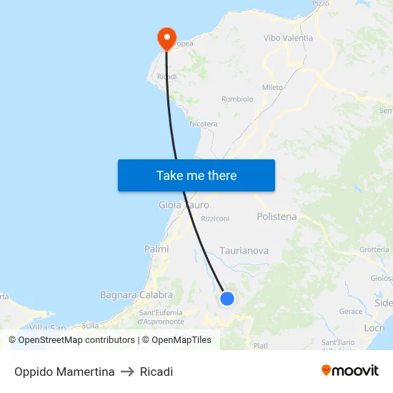 Oppido Mamertina to Ricadi map