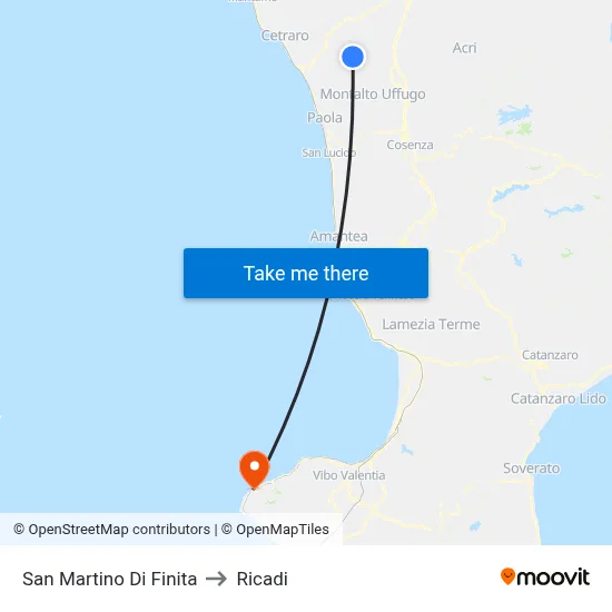San Martino Di Finita to Ricadi map