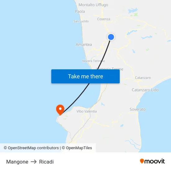 Mangone to Ricadi map