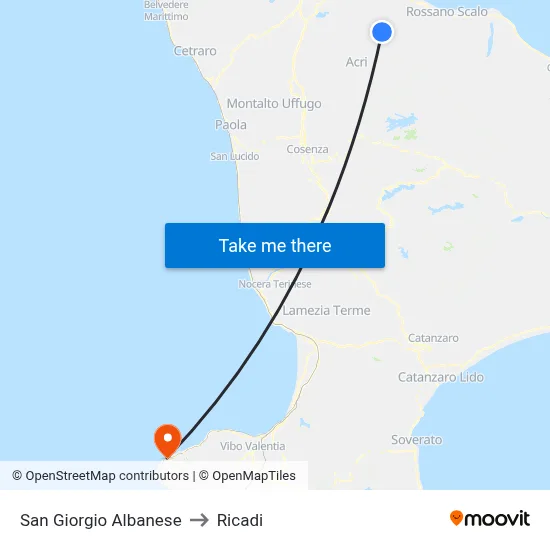 San Giorgio Albanese to Ricadi map